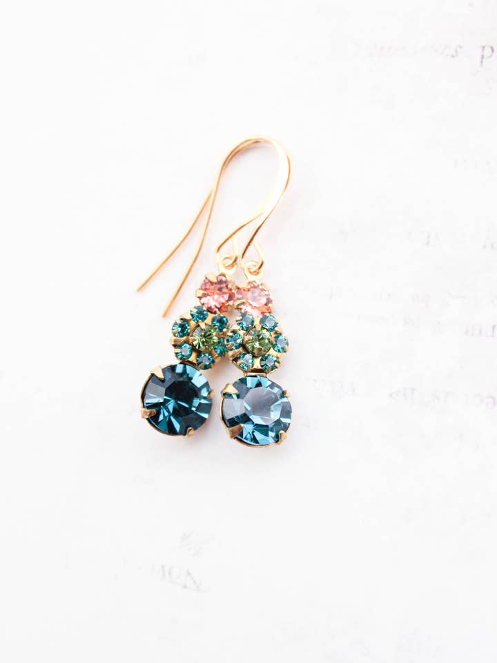 Deep Teal and Peach Earrings | Vintage Glass | Jewel Tones for wholesale by A Pocket of Posies