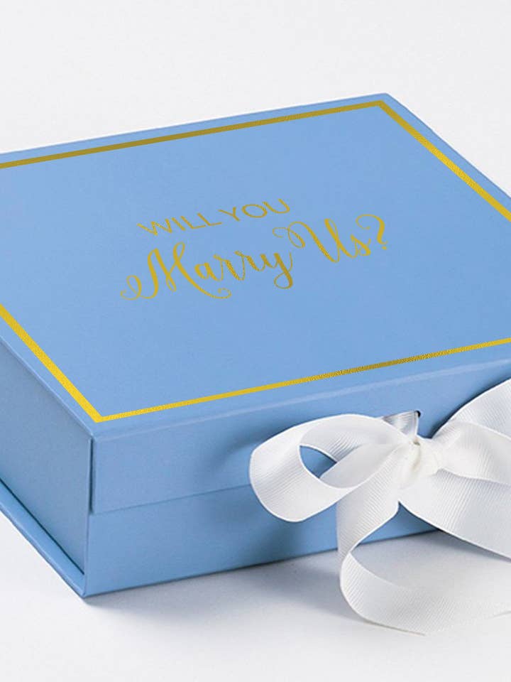 Will You Marry Us?? Proposal Box Light Blue w/ white Bow- Border for wholesale by tshirt unlimited