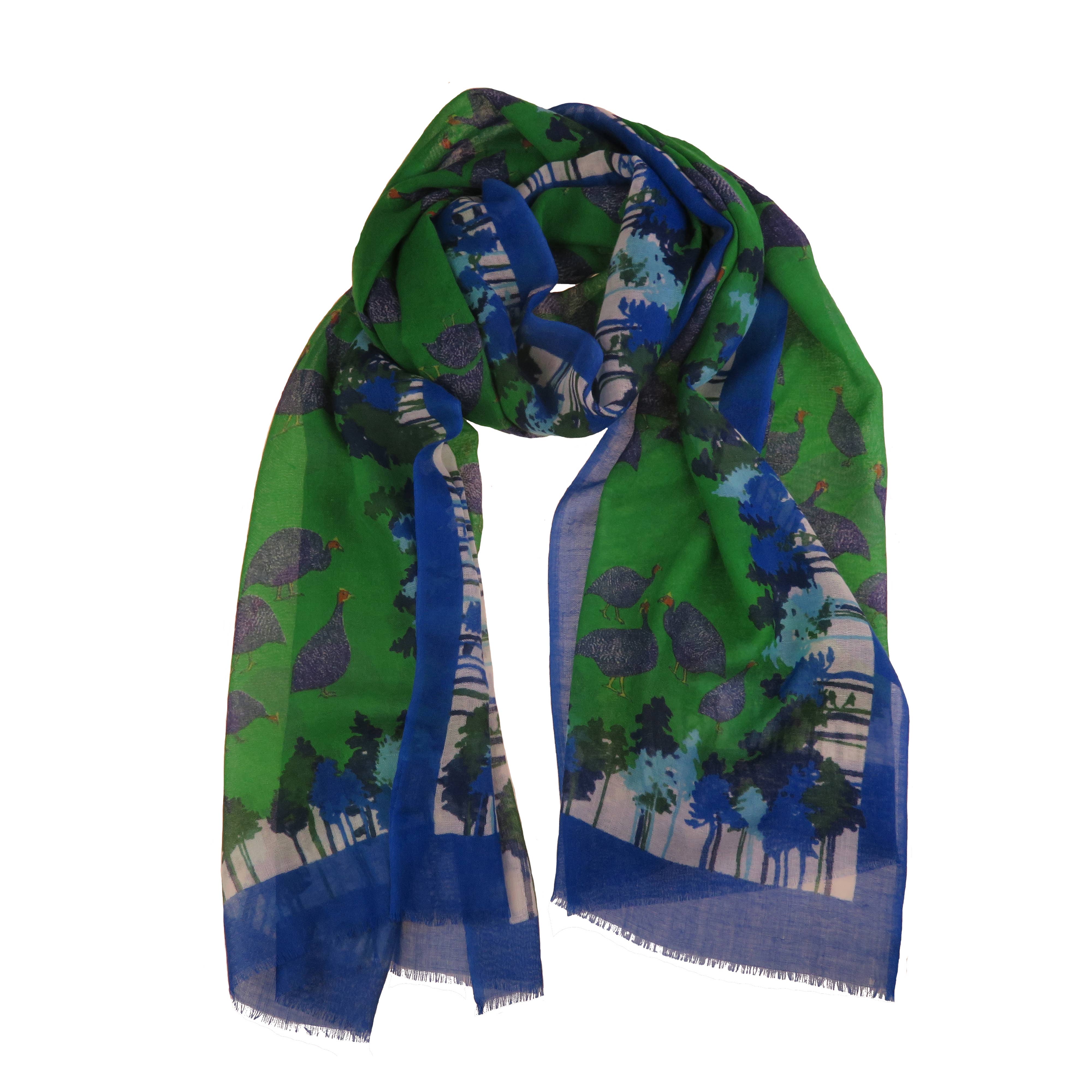 Supplement D'AM - Wholesale Scarf - Women's - Wool-silk stole Little Guinea Fowls (bird, tree, forest)4