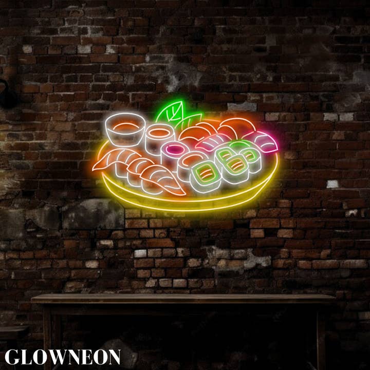 Glow Neon - Wholesale Neon Sign - Plate of Sushi Neon Sign, Japanese Sushi Restaurant Wall Art