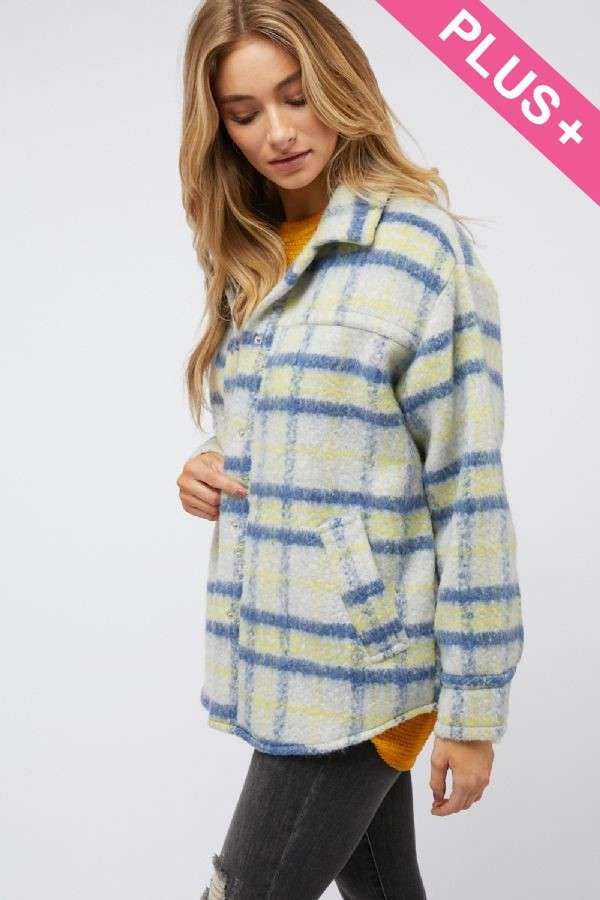 Davi & Dani - Wholesale Jacket - Women's - PLUS PLAID BUTTON DOWN JACKET1