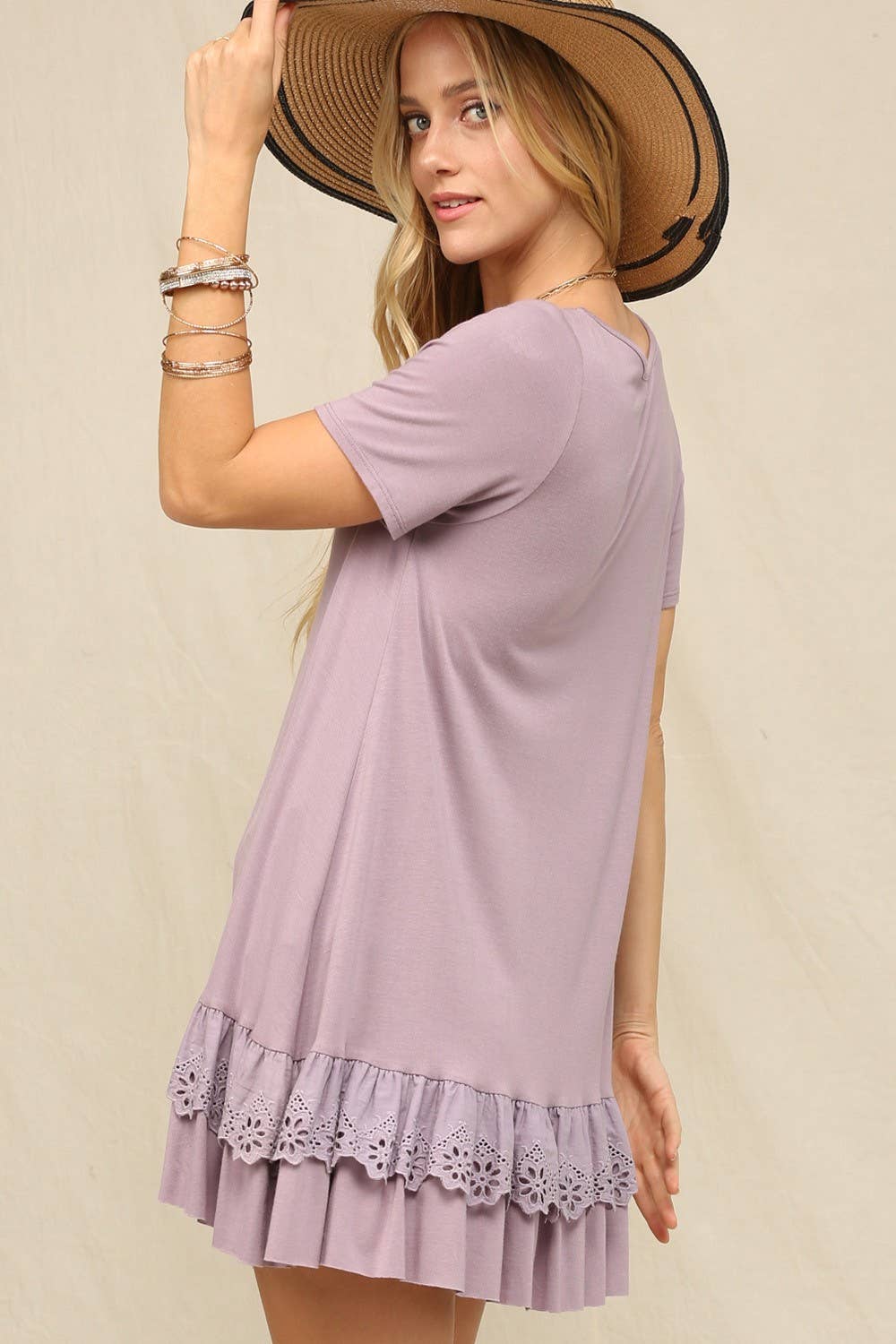 KyeMi - Wholesale Tunic - Women's - A Shirred Scallop Lace Hem Tunic Top12