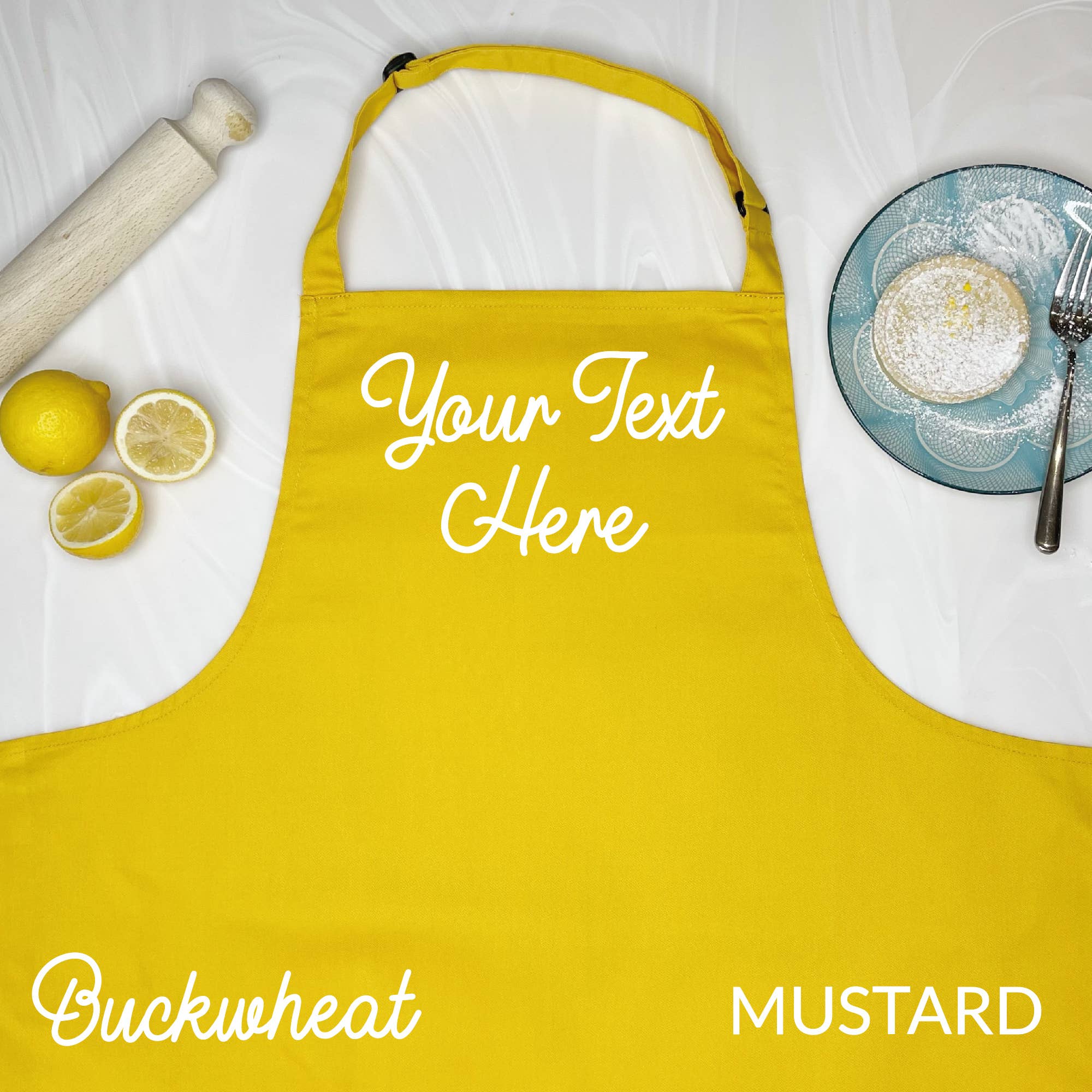 Lovetree Design - Vente Tabliers - Tablier moutarde personnalisé2