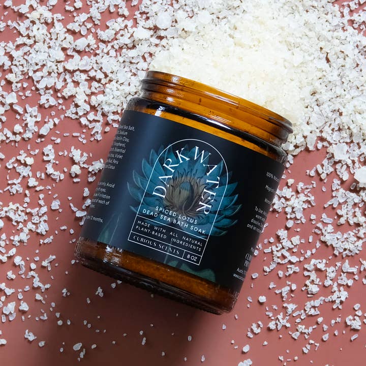 Dark Water Spiced Lotus Botanical Sea Salt Bath Soak Jar for wholesale by Curious Prints