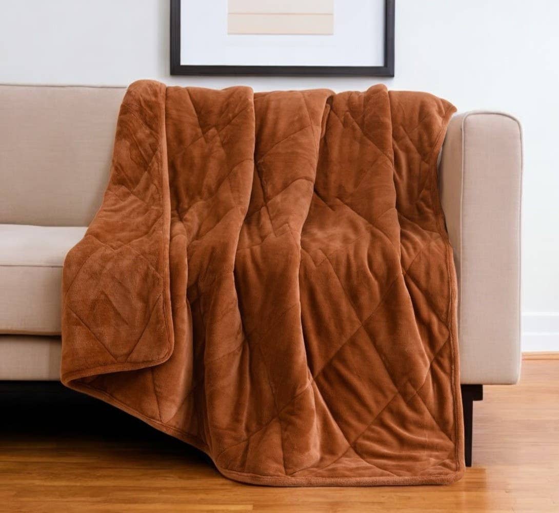 HomeRoots - Wholesale Throw Blanket - 60" X 80" Brown Velvet Plush 18 Pound Weighted Throw Blanket0