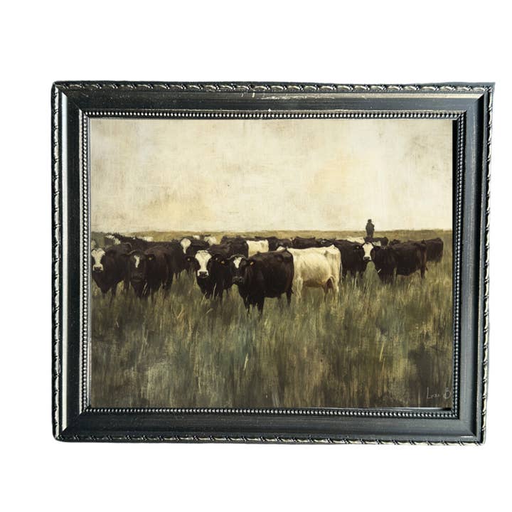 Grazing Cows | French Country Black Framed Art for wholesale by Luxe B Co