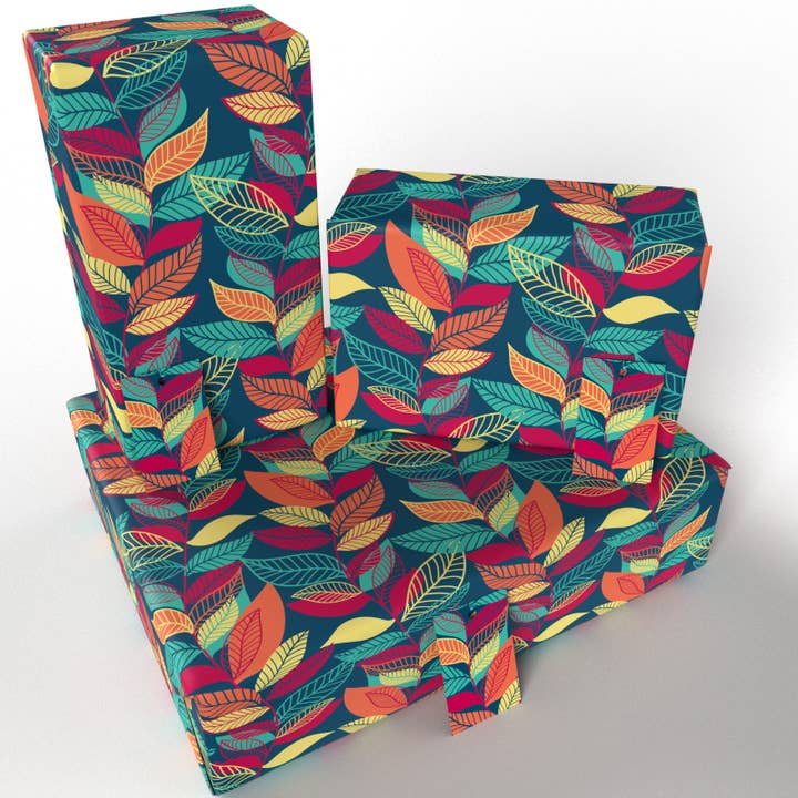 Re-wrapped - Wholesale Flat Wrap - Autumn Leaves Wrapping Paper • ECO Friendly • UK Made2