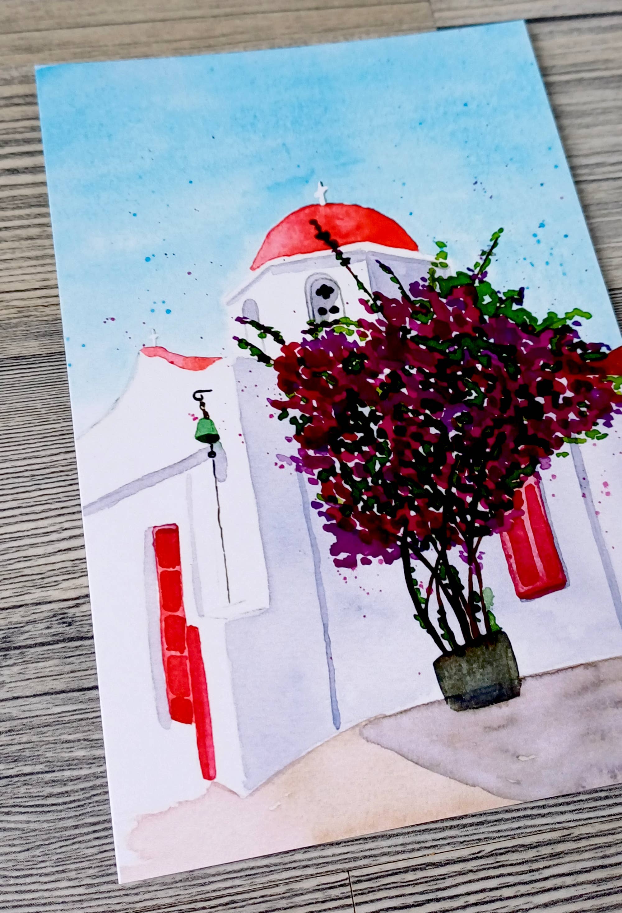 Christina Jenne Art and Design - Wholesale Everyday Greeting Card - Handmade Greeting Card - Church in Mykonos, Greece3