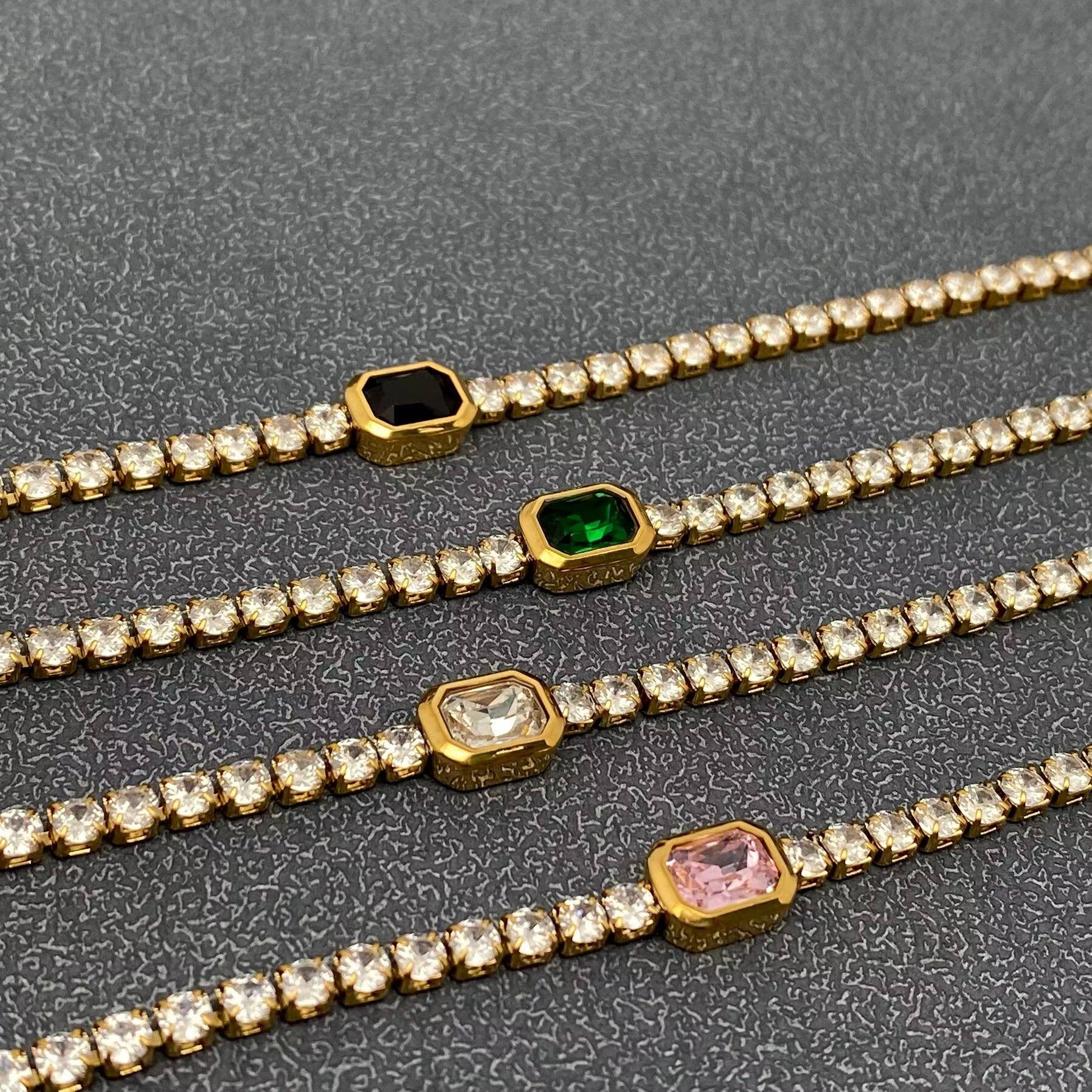 Mio Queena - Wholesale Link & Chain Bracelet - Full Zircon 3mm 18K Gold Plated Stainless Steel Bracelet-FGS5