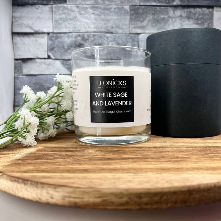 White Sage & Lavender Wood Wick Candles for wholesale by Leonicks LLC