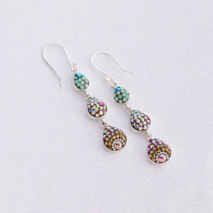 PE-8342 / CRYSTAL & SILVER PETITE CASCADE EARRINGS for wholesale by Mosaico Jewels