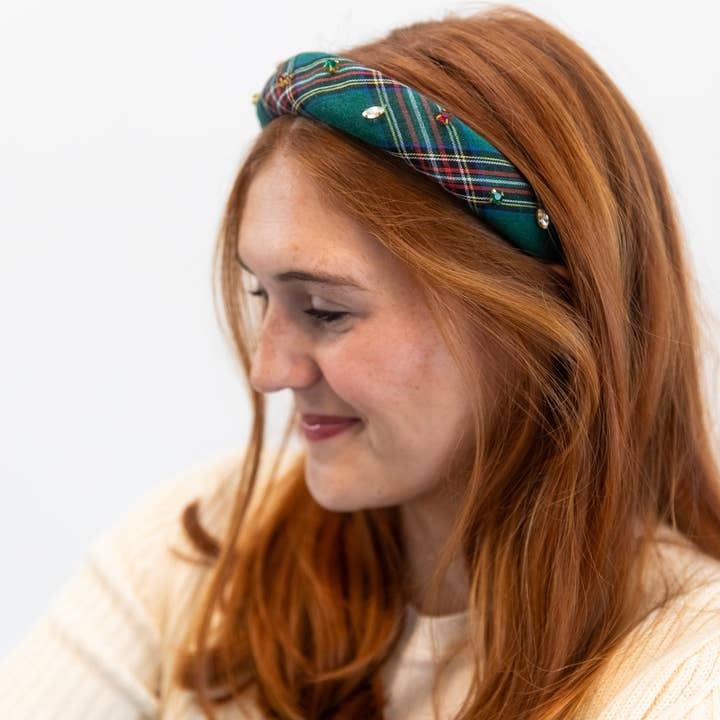 Headbands of Hope | One Purchased One Donated - Wholesale Fashion Headband - Women's - Classic Padded Headband - Green Plaid Gems