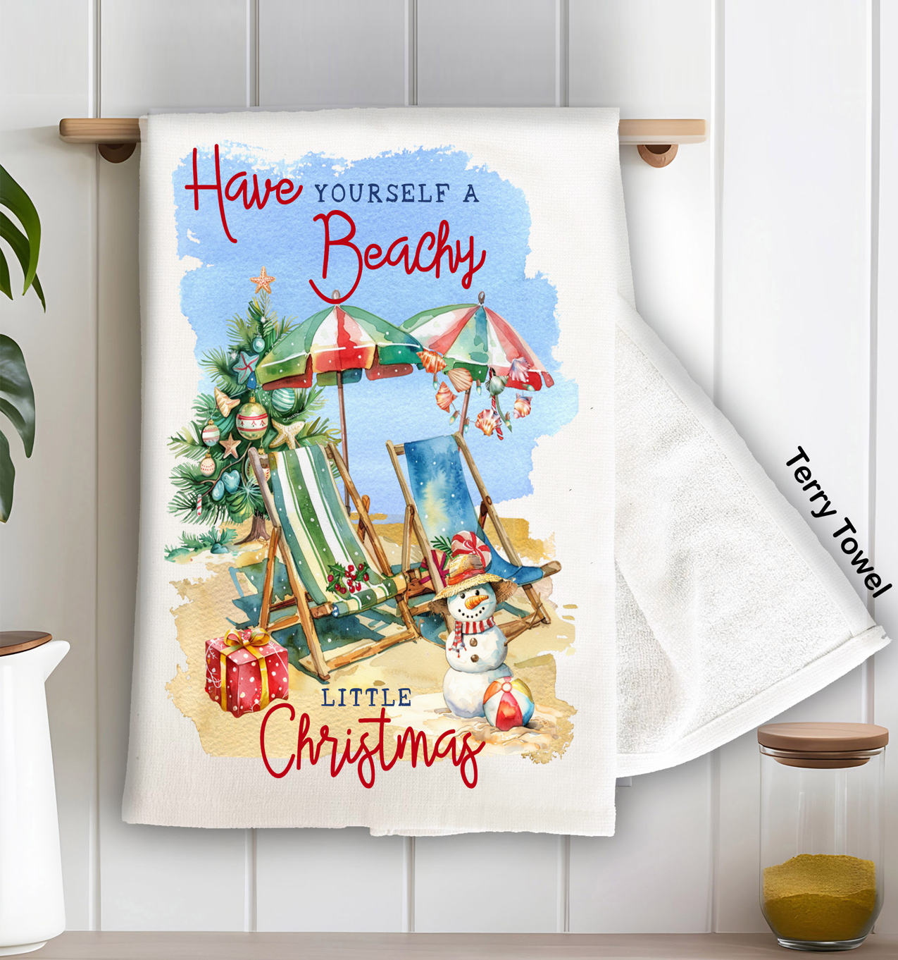Avery Lane Gifts - Wholesale Tea Towel - Coastal Have a Beachy Christmas Kitchen Terry Towel0