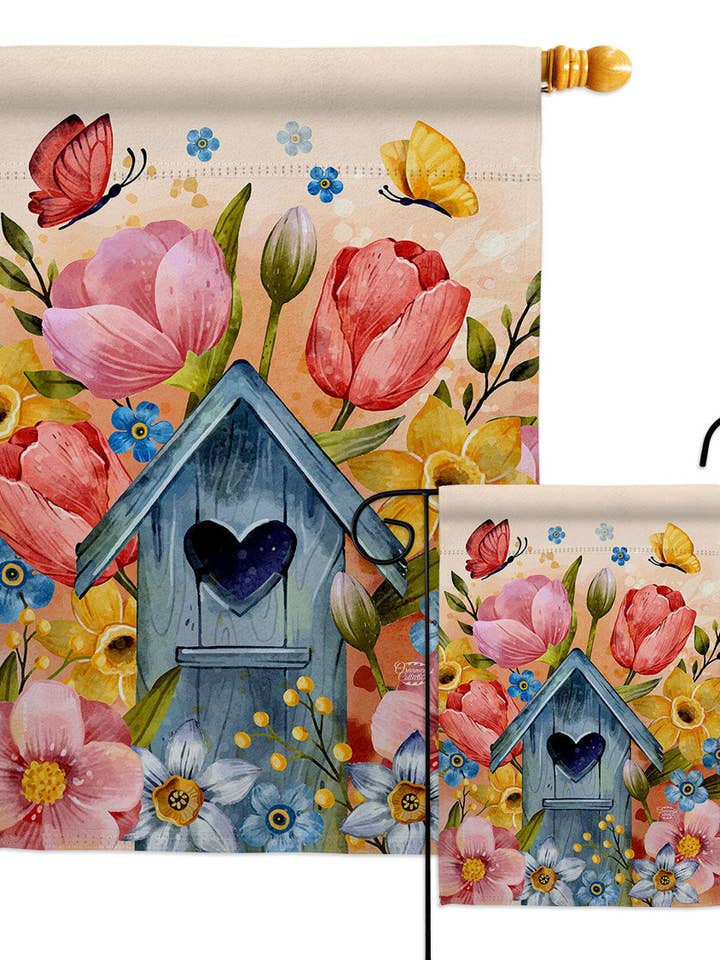 Flag Birdhouse Søde Hjem Floral Have Venner Hus for engroshandel hos Two Group Flag Co