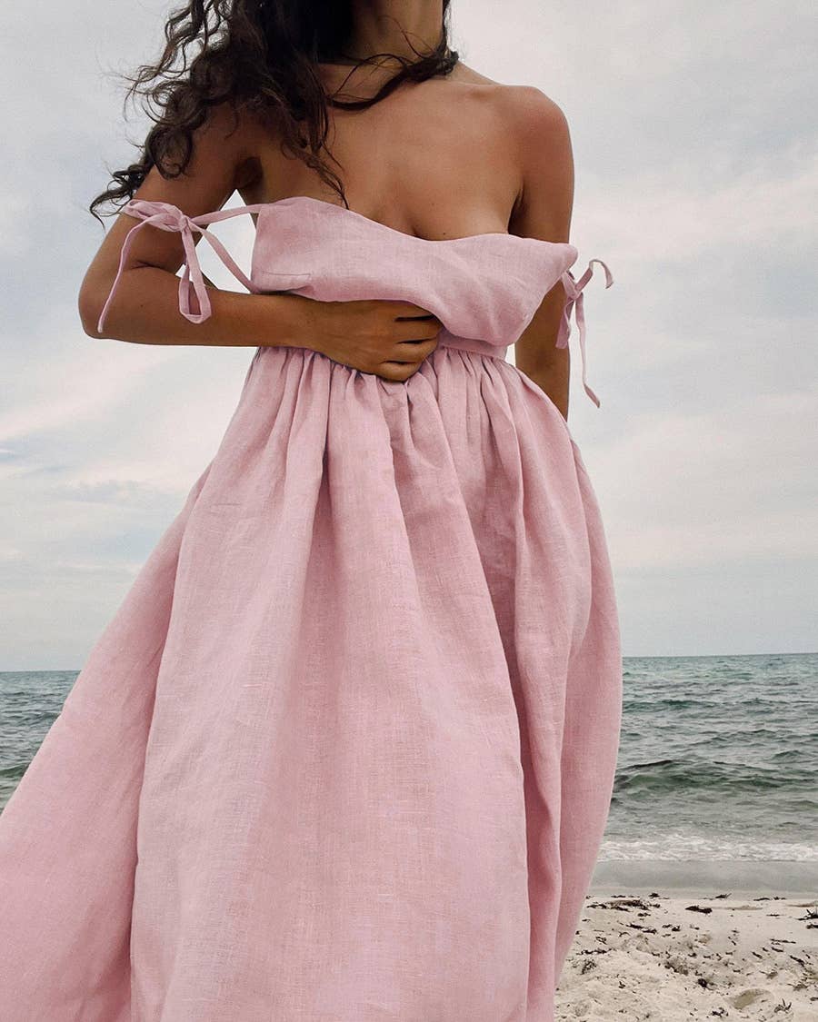 Mapcie - Wholesale Dress - Women's - SLEEVELESS TIE SHOULDER MIDI DRESS WITH FULL LINING7