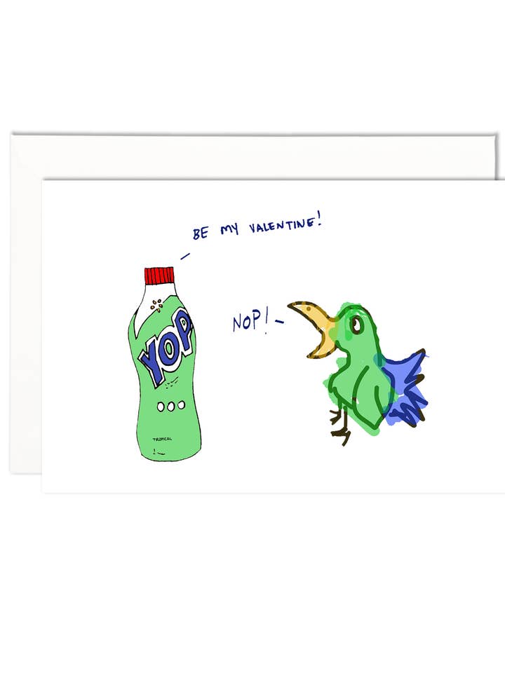 nop fugl og yop | sjovt valentinsdagskort | blank indeni for engroshandel hos Evil Llama and Friends