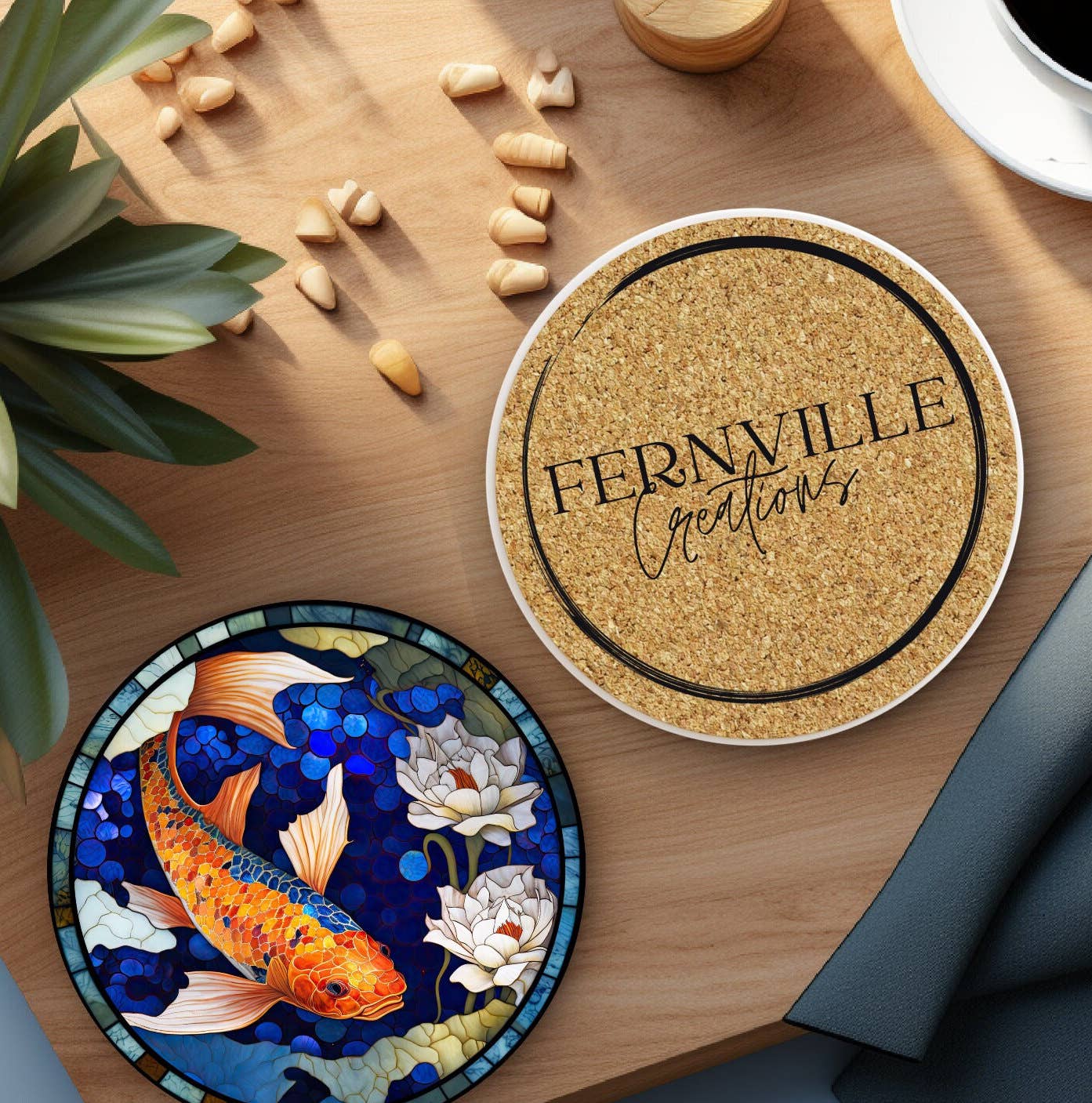 Fernville Creations - Wholesale Coasters - Stained Glass Koi & Goldfish Ceramic Coasters for Home Decor1