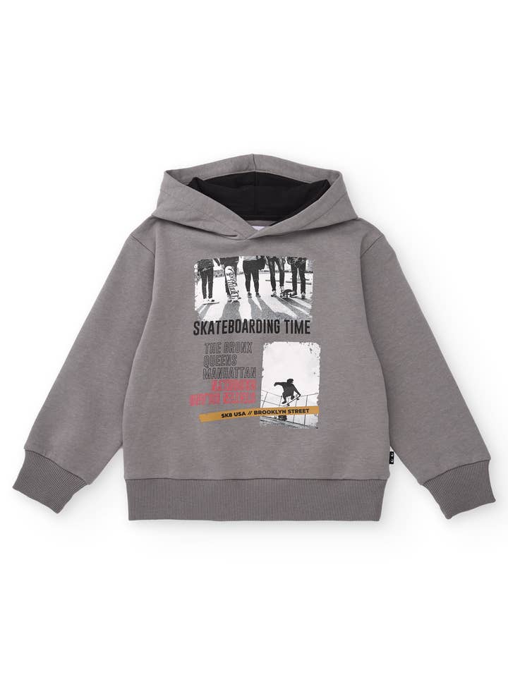 Gray hoodie for boys with skate print for wholesale by tuc tuc