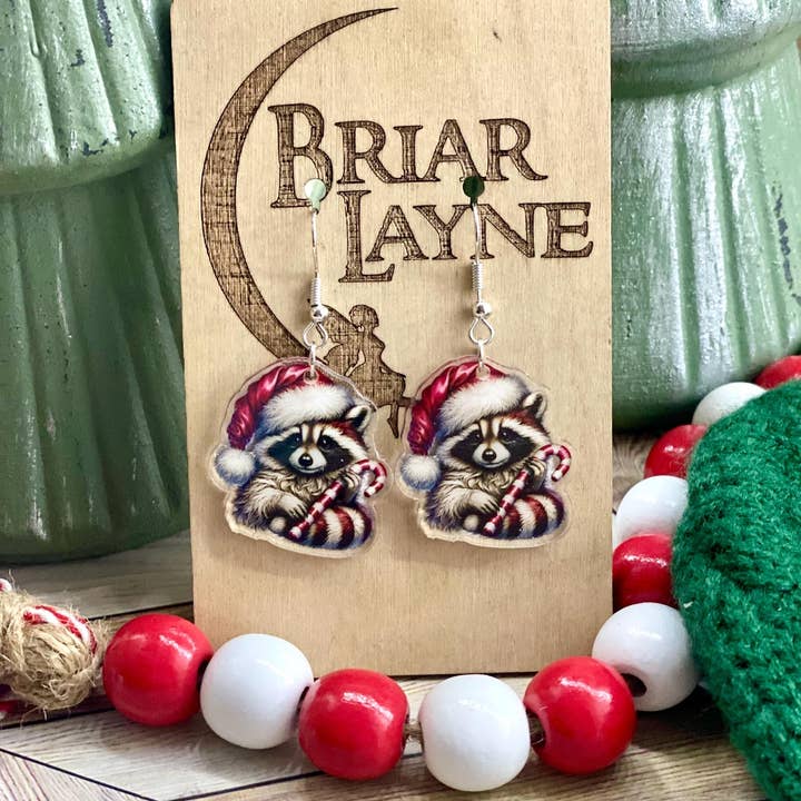 Briar layne - Wholesale Dangle Earrings - Raccoon Vintage Christmas Holiday Earrings