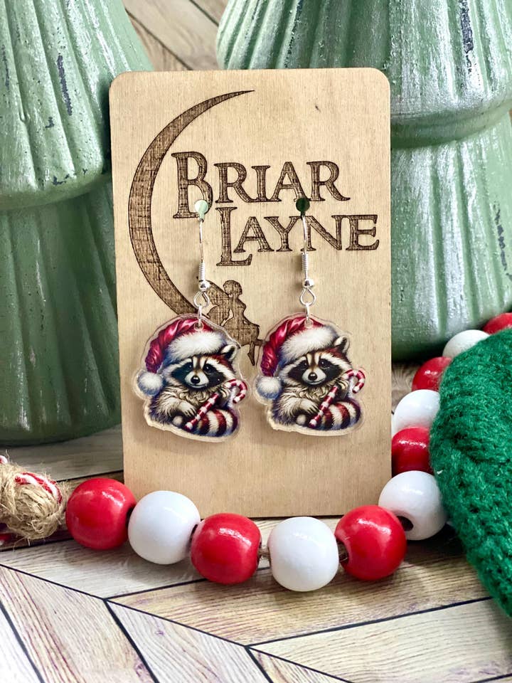 Raccoon Vintage Christmas Holiday Earrings for wholesale by Briar layne