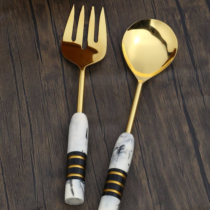 Tiramisu - Wholesale Serving Utensil - Gold Plated Metal & Resin Salad Server Set4