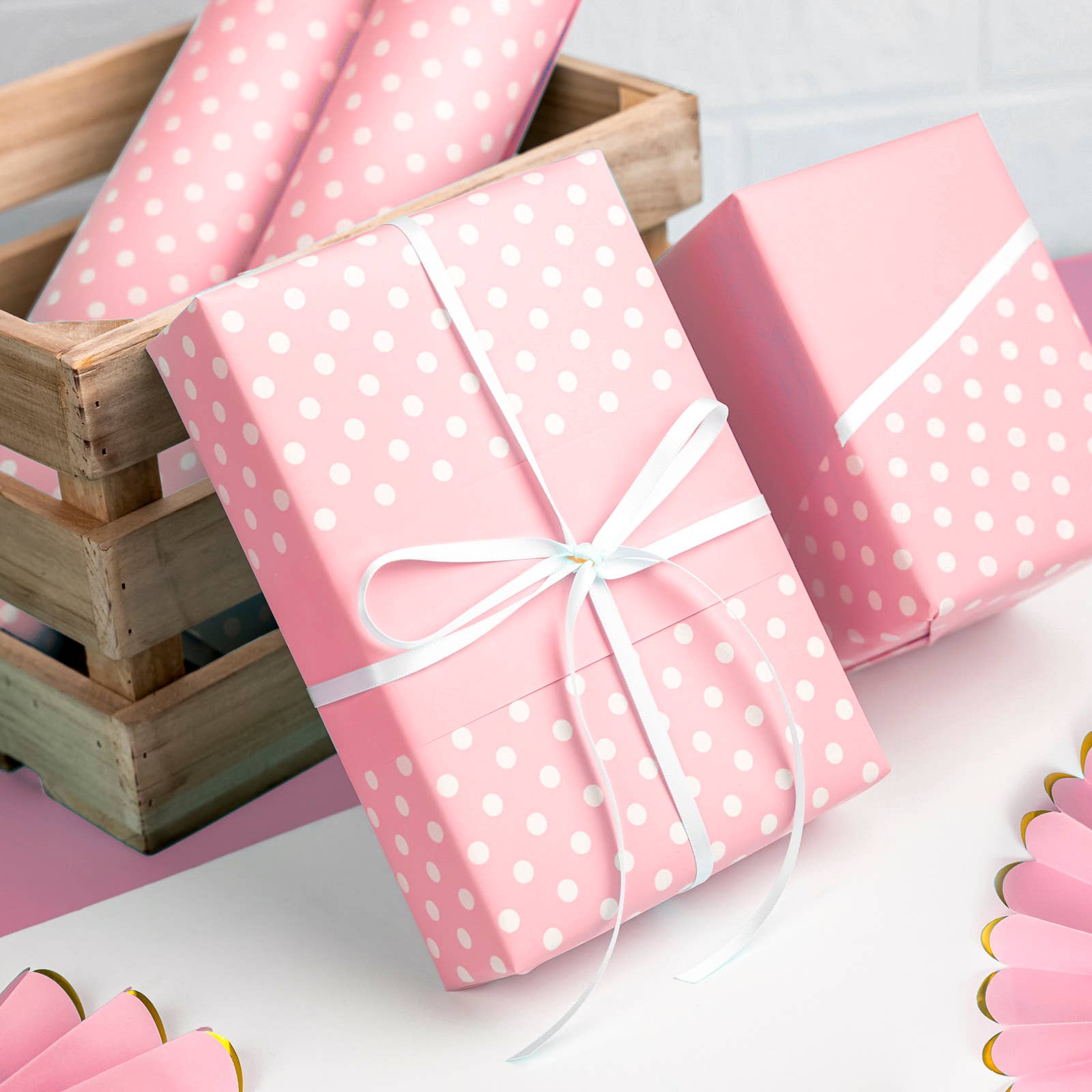 Wrapaholic Gifts & Packing Company - Wholesale Wrapping Paper Roll - Reversible Wrapping Paper - Jumbo Roll Baby Pink Polka Dots2