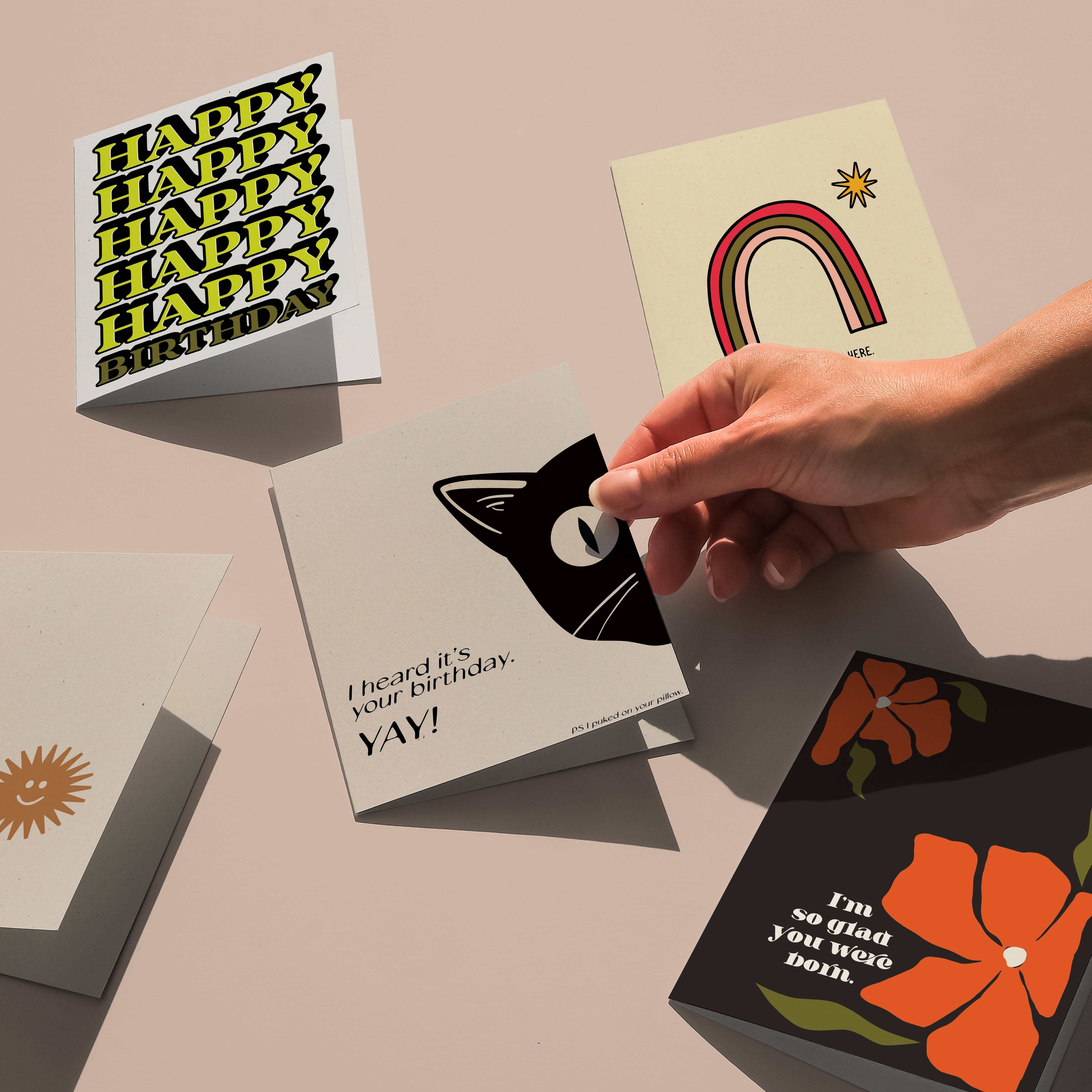 Opeful Press - Wholesale Birthday Card - I heard it's your birthday CAT - Letterpressed Greeting Card2