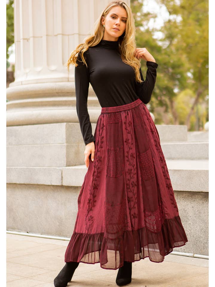 Young Threads - Wholesale Skirt - Women's - Women Patchwork Embroidered Maxi Skirt With Side Pockets11