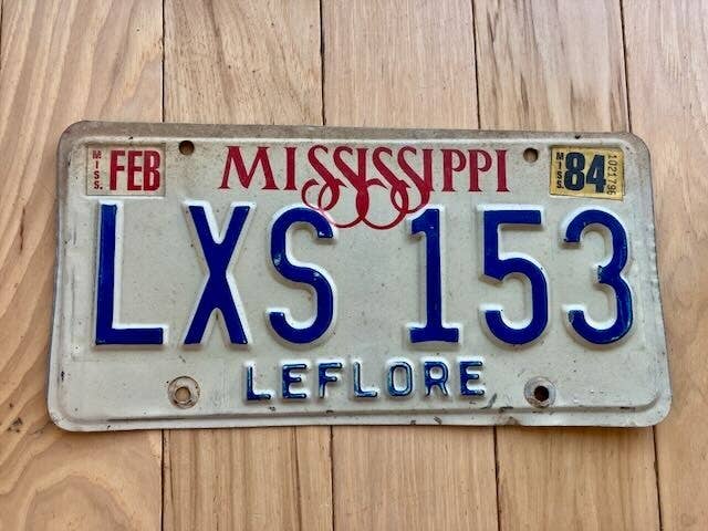 Plaque d'immatriculation du comté de Leflore, Mississippi 1984 pour la vente par RusticPlates