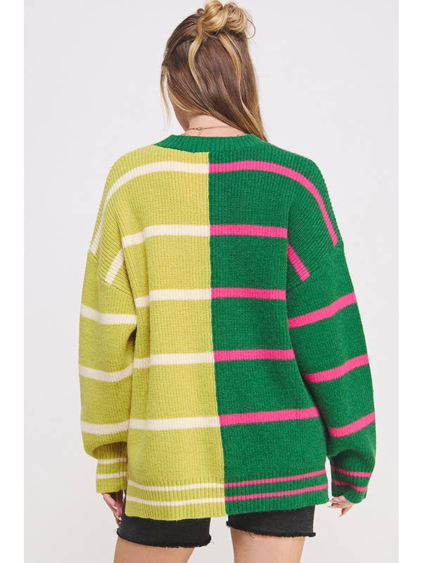 JADE BY JANE - Wholesale Tunic Sweater - Women's - LONG SLEEVE ROUND NECK STRIPED COLOR BLOCK SWEATER