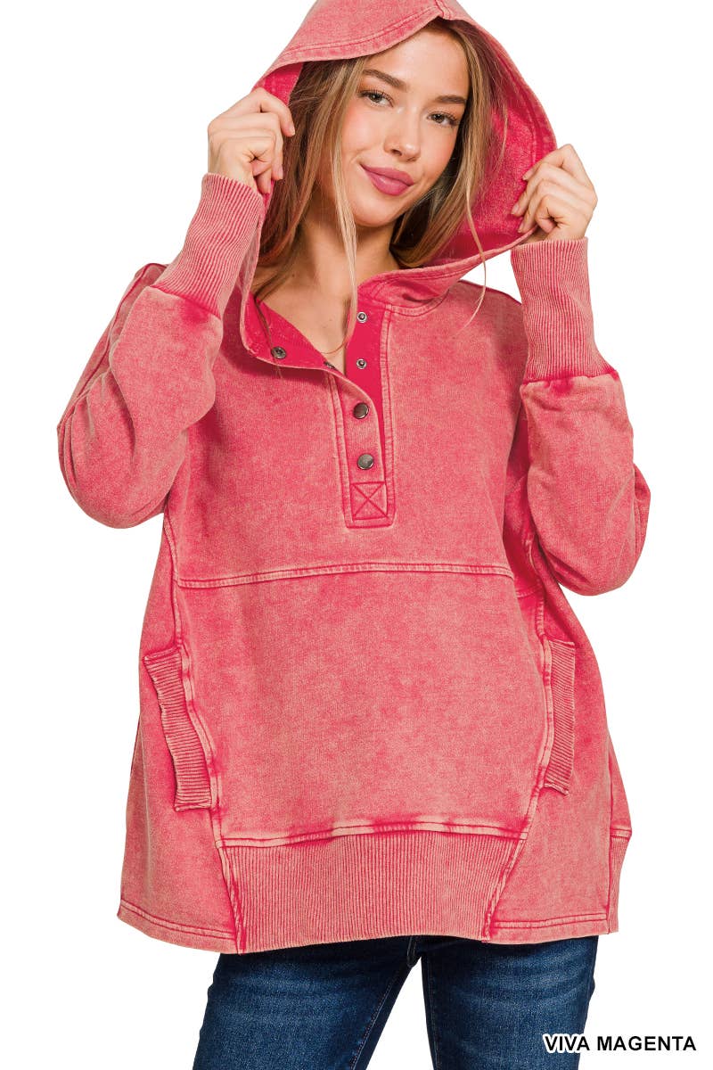 42POPS - Vente Sweat à capuche – femme - Sweat à capuche en molleton français délavé à l'acide avec poche kangourou.15