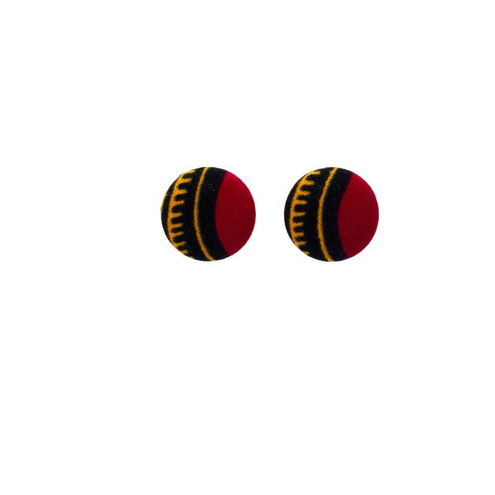 Red Button Earrings | Red, Black, & Yellow Print Earrings for wholesale by Cloth & Cord, LLC