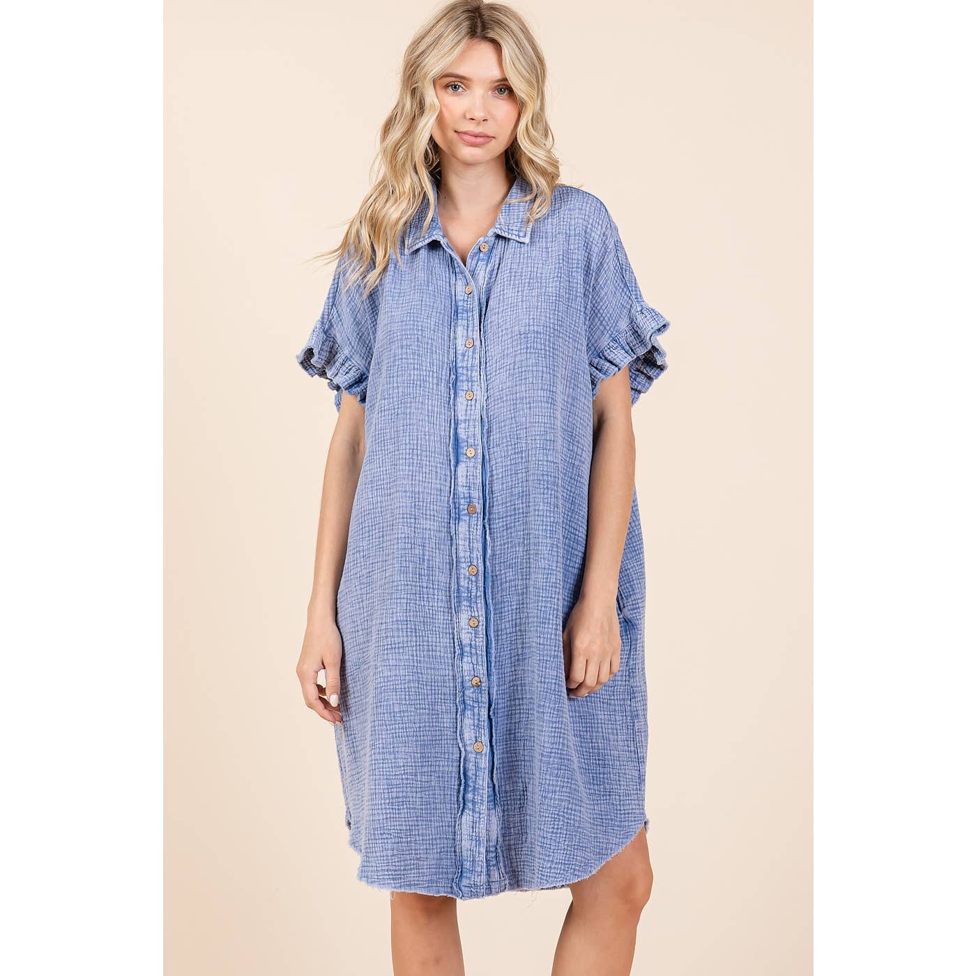 mittoshop – wholesale Dress – Women's – MINERAL WASH COTTON GAUZE MINI SHIRT DRESS0