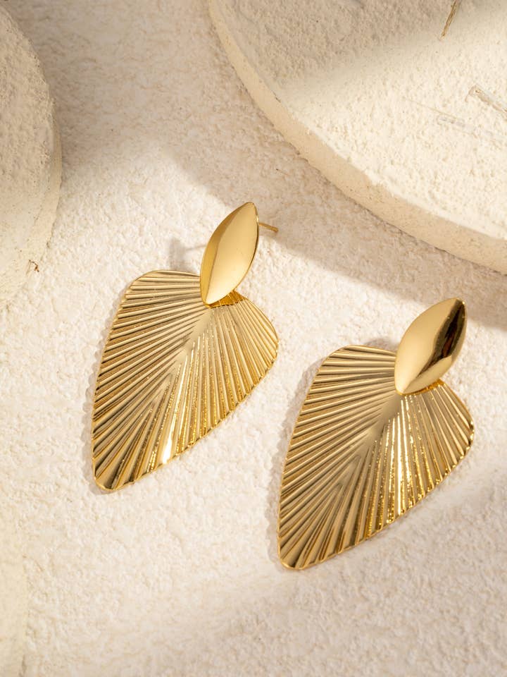 Gold leaf earrings stainless steel chic style for wholesale by COSMOS