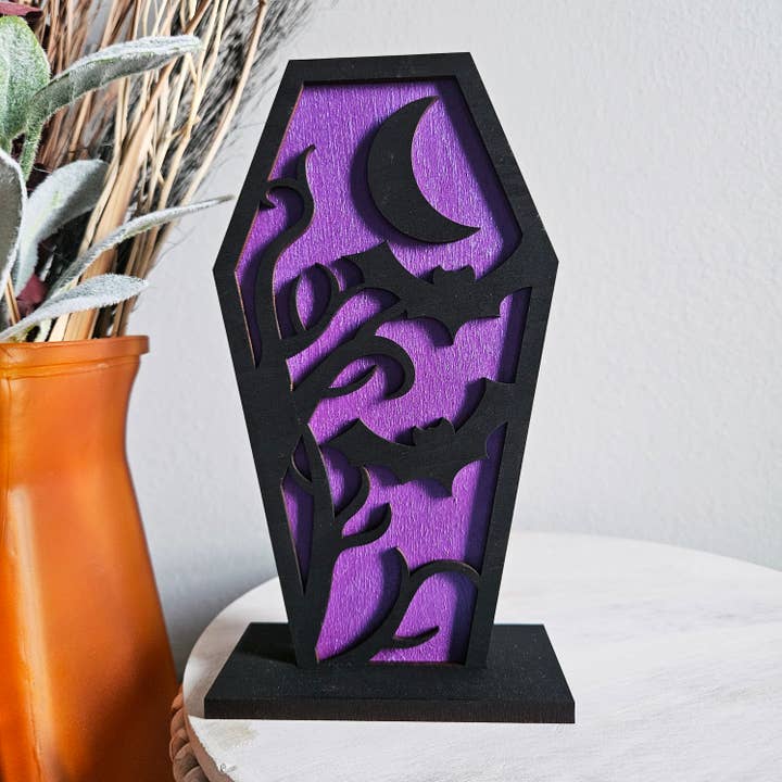 WhimsyLotus – Großhandel Tischdeko – Halloween-Sarg-Holzdekor | Halloween-Tischregaldekor4