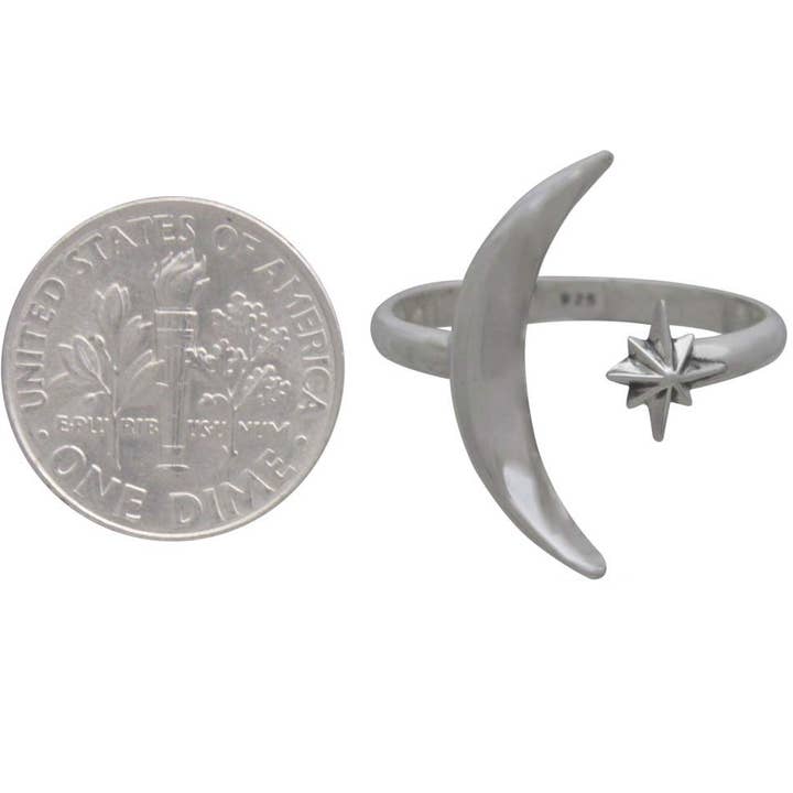 Nina Designs – wholesale Cocktail/statement ring – Sterling Silver or Bronze Adjustable Moon and Star Ring2