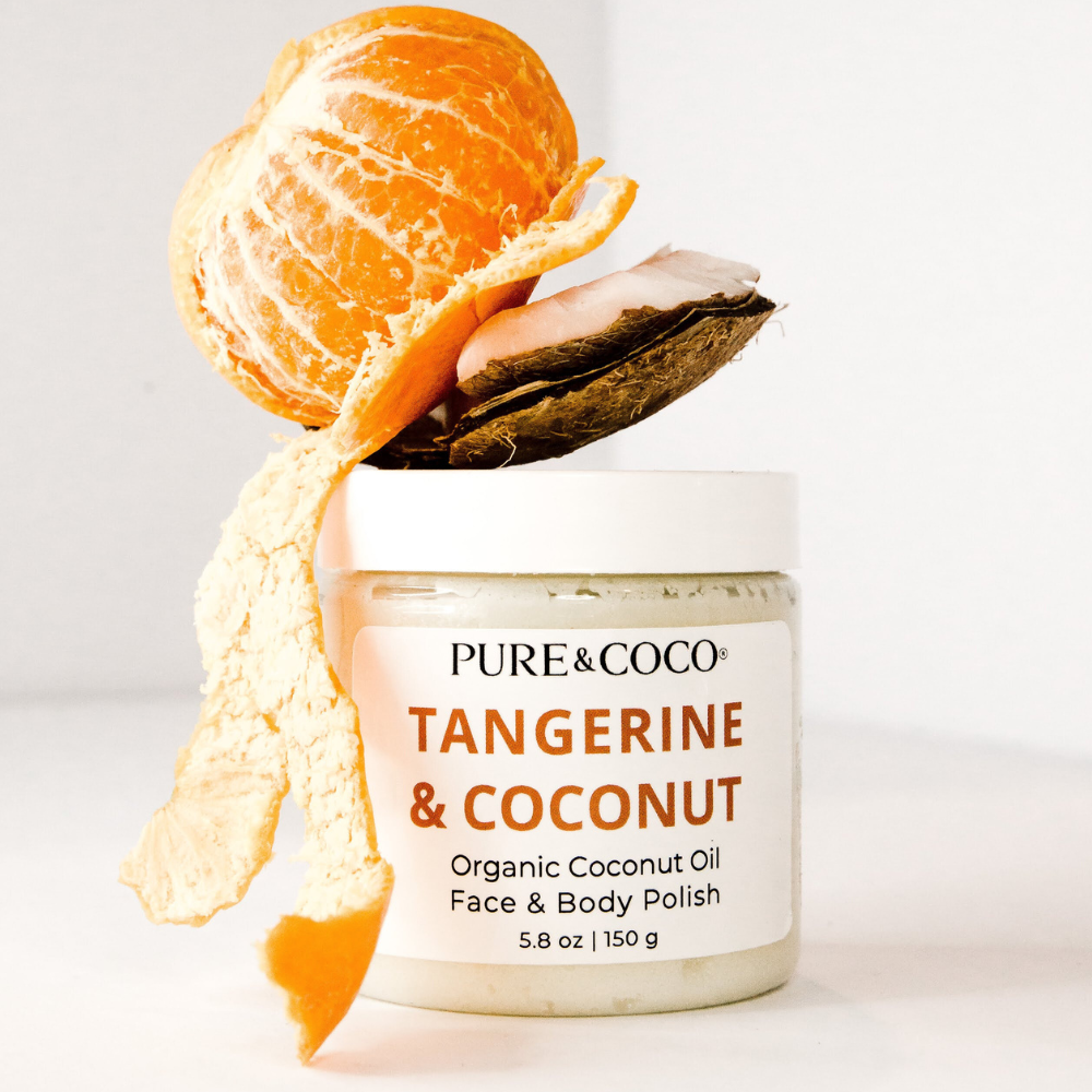 Pure & Coco | Organic Coconut Oil Face & Body Skincare - Wholesale Facial Exfoliant/Scrub - Tangerine & Coconut Organic Coconut Oil Face & Body Polish0