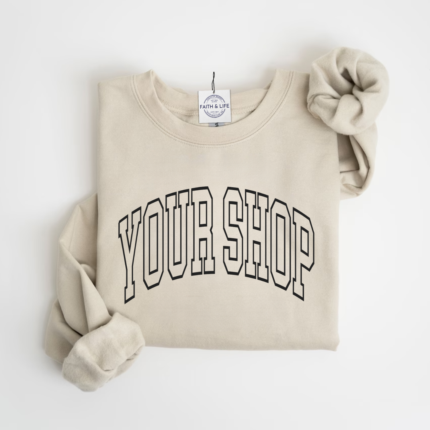 Faith & Life Christian Brands - Wholesale Graphic Sweatshirt - Women's - Custom Shop Name Varsity Letter Local Spirit Sweatshirt7