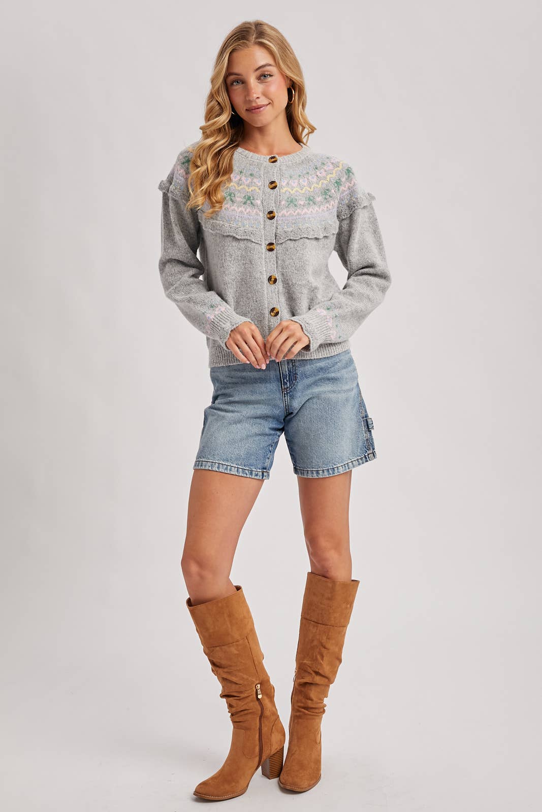 Bluivy - Wholesale Knit Sweater - Women's - BUTTON FRONT FAIR ISLE KNIT SWEATER TOP6