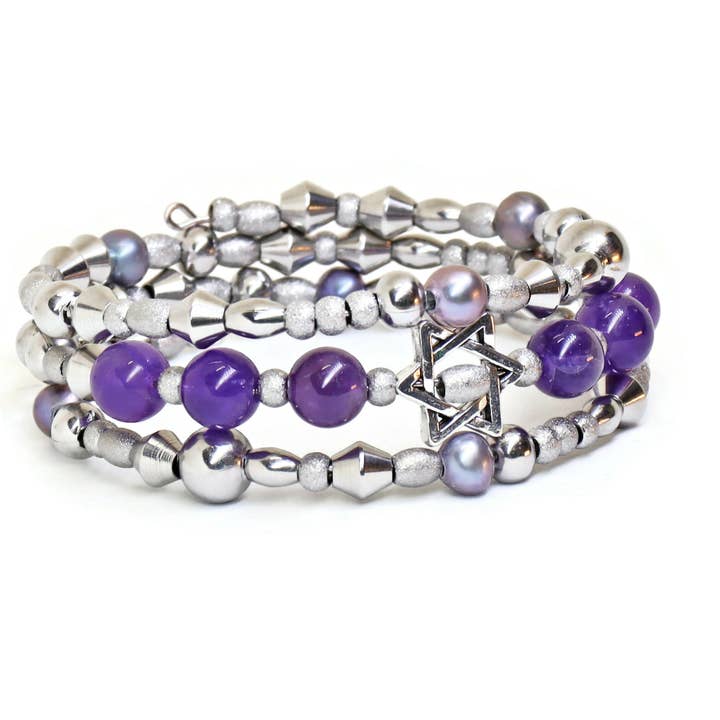MTLXF5B Judaica Luxe Ferro Amethyst Memory Wire Bracelet Jewish for wholesale by Sea Ranch Jewelry