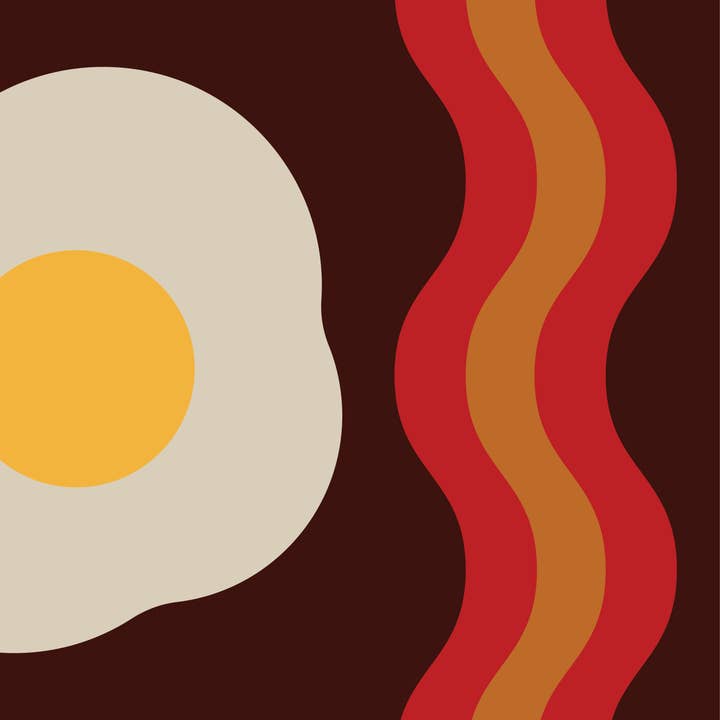 Impression d'art Bacon et Œufs : Décor de cuisine moderne du milieu du siècle pour la vente par Jenna Smith