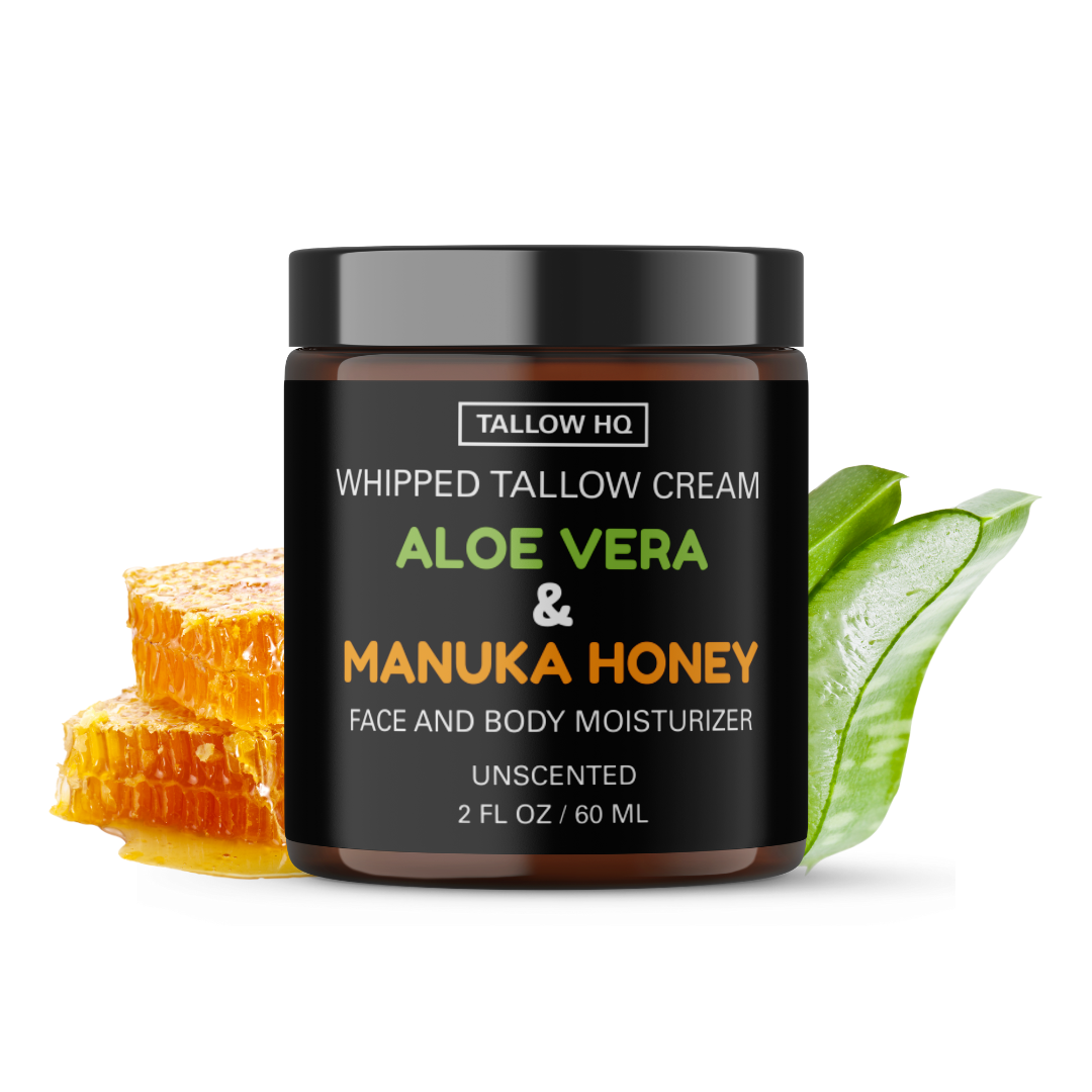 TALLOW HQ – Creme/loção corporal por atacado – Creme de Sebo com Aloé Vera e Mel de Manuka, Batido-2oz0