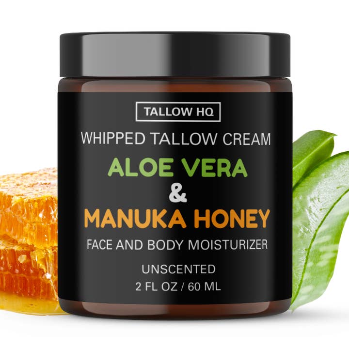 TALLOW HQ - Wholesale Body Cream/Lotion - Tallow Cream with Aloe Vera and Manuka Honey, Whipped-2oz0