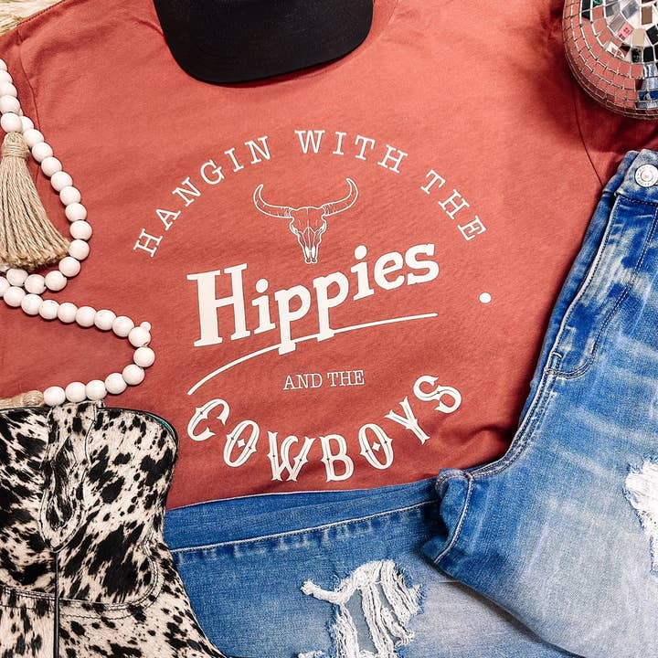ZZ Threadz - Wholesale Screen Printed T-Shirt - Women's - Hanging with the Hippies & The Cowboys Western Graphic Tee