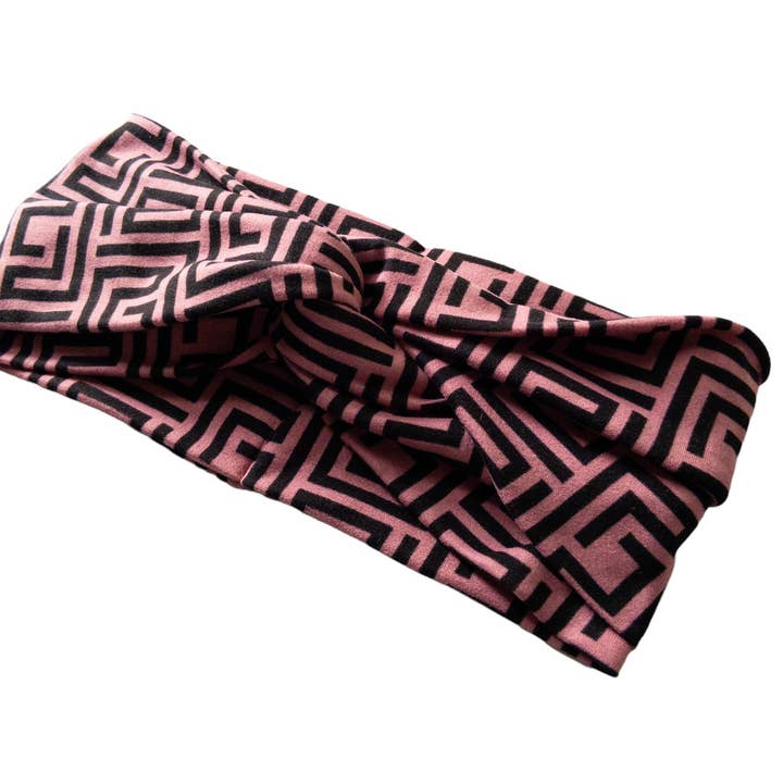 Diadema con Nudo de Giro Geométrico Rosa y Negro I The Enchanted Magnolia para venta al por mayor de The Enchanted Magnolia