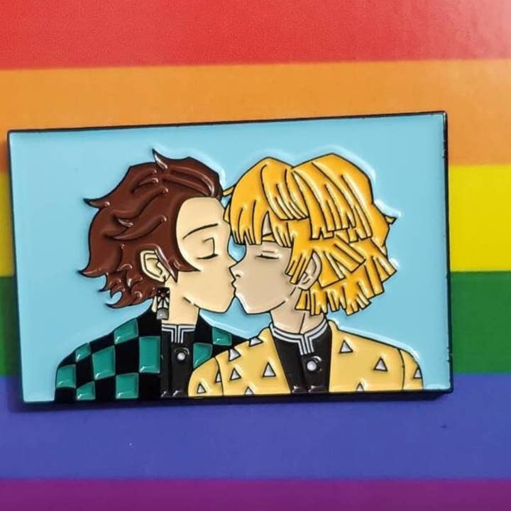 DEMON SLAYER TANJIRO x ZENITSU Gay Kiss Pin, lgbtq pride for wholesale by PRIDE PINS