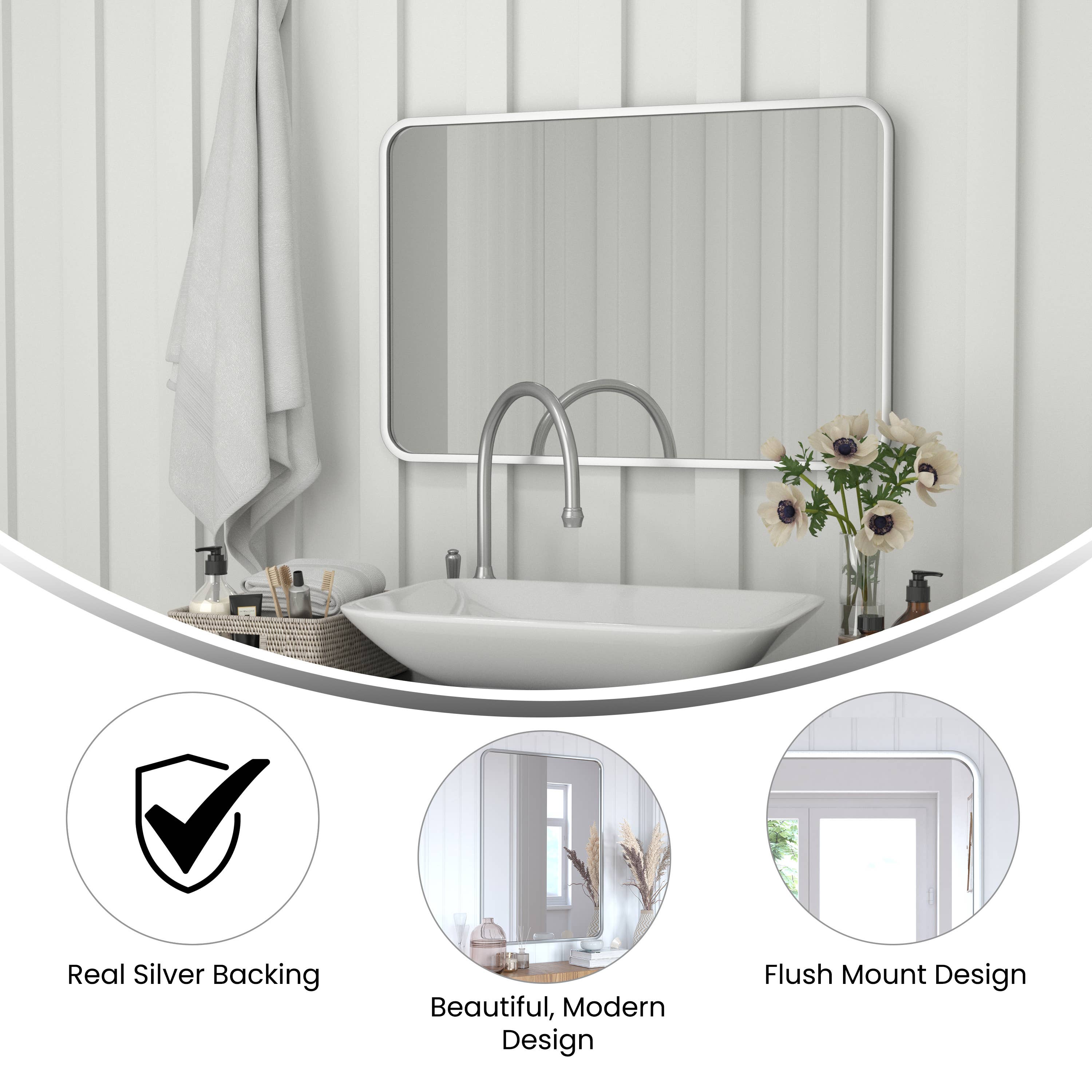 24x36 Matte Silver Metal Frame Accent Wall Mirror for wholesale on Faire3