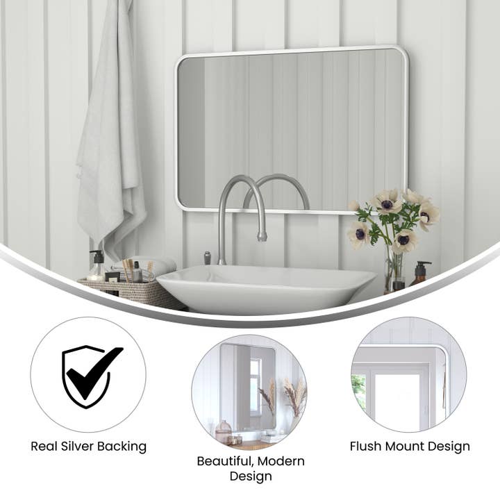 24x36 Matte Silver Metal Frame Accent Wall Mirror for wholesale on Faire3