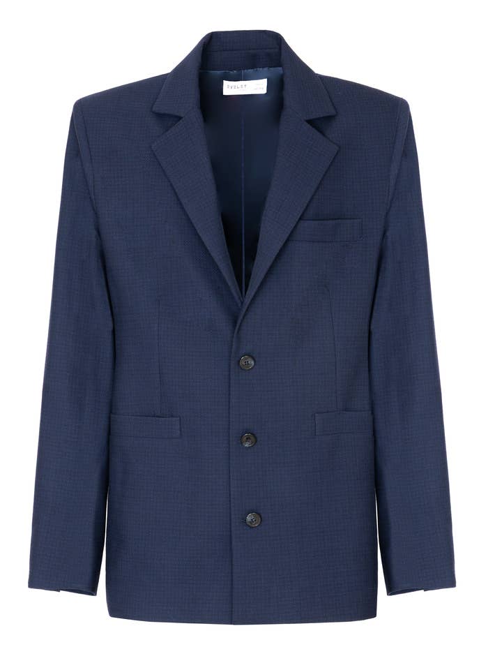 Slim blazer i blått på blått vävt ull för wholesale av Eyelet Milano