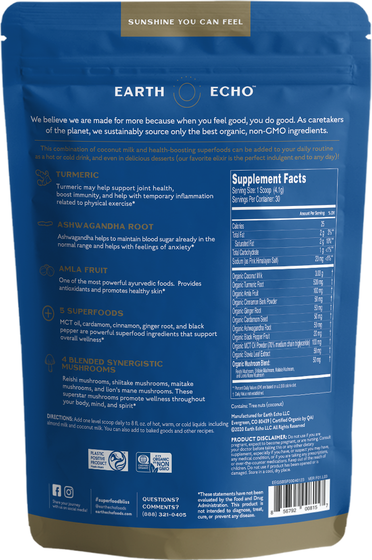 Earth Echo Foods - Wholesale Protein/Superfood Powder - Golden Bliss 30 Servings1